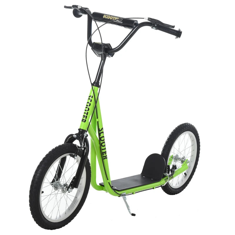 Aosom Kids Kick Scooter for 5+ Year Old, Kids Ride on Toy w/ 16'' Inflatable Wheel Dual Brakes, Green