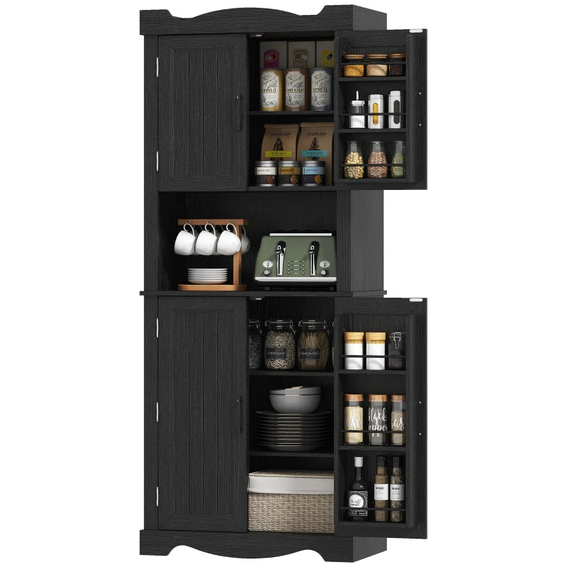 73" Kitchen Pantry Cabinet, Freestanding Kitchen Hutch with 12 Door Shelves, Adjustable Shelves, Microwave Stand, Black