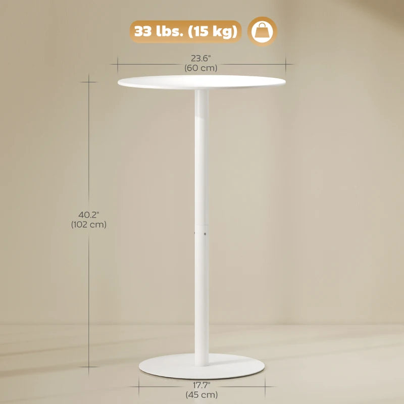 Round Bar Table for 2, Modern Pub Table with Steel Frame, Easy Assembly for Small Space Home Bar Cocktail Bistro, White