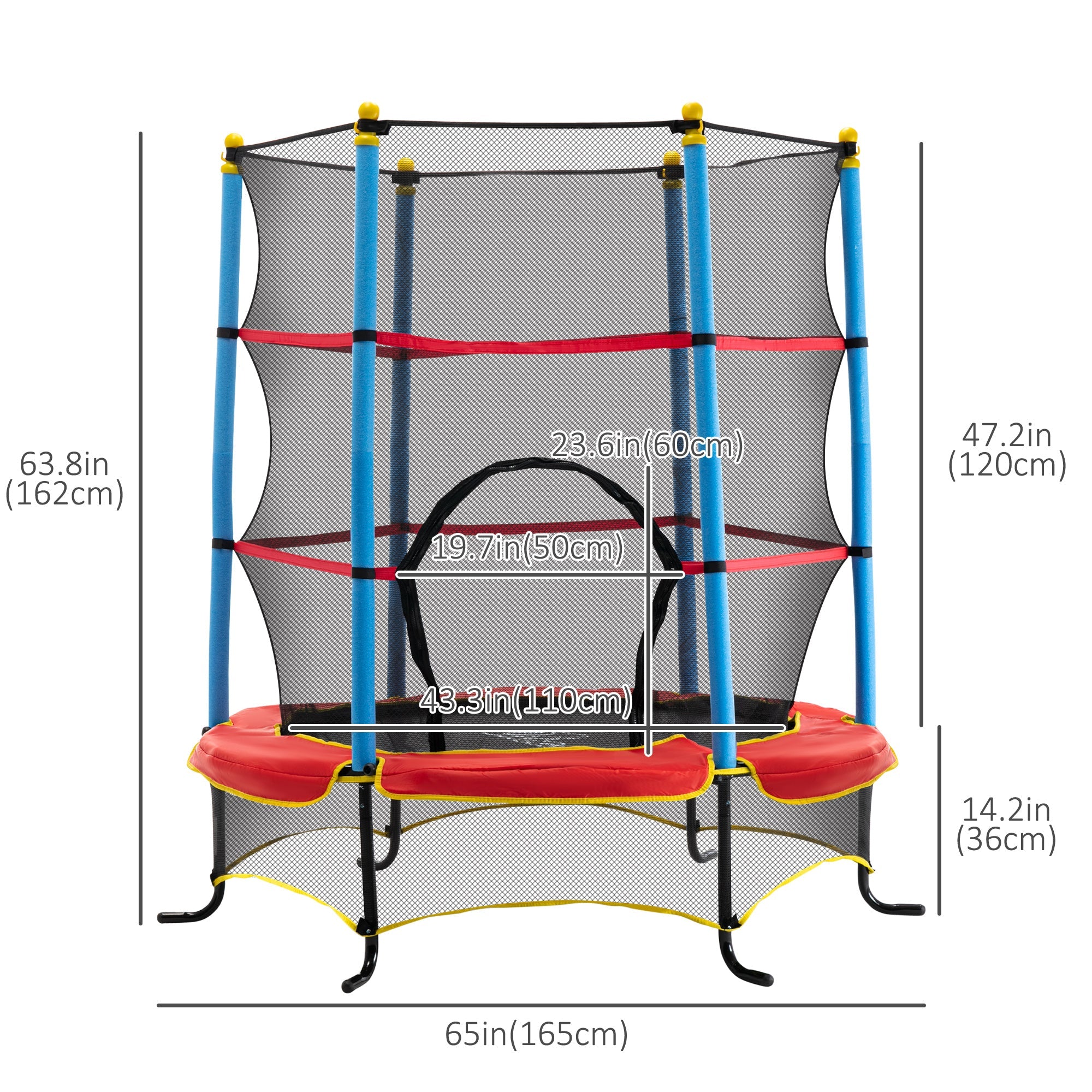 Qaba 65" Kids Mini Trampoline Safety Enclosure Net Zipper Pad Indoor Outdoor Bouncer Exercise Toy 3-6 Years 