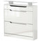High Gloss Shoe Cabinet with 2 Flip Drawers and Adjustable Shelves, Narrow Shoe Storage Cabinet with Glass Top, White