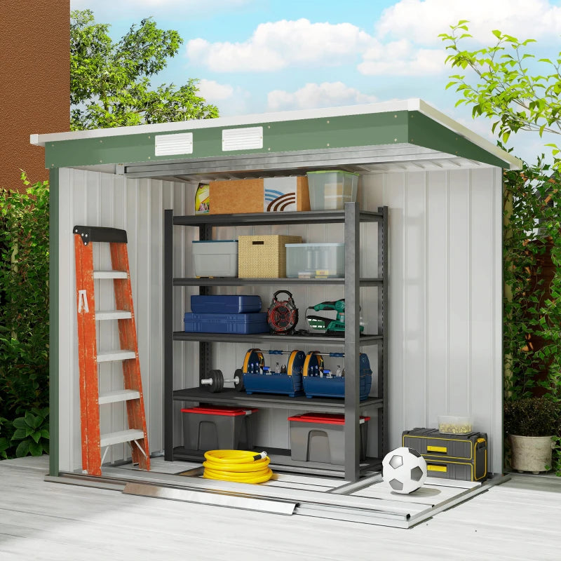 7' x 4' Galvanised Steel Garden Shed, with Foundation Kit - Green