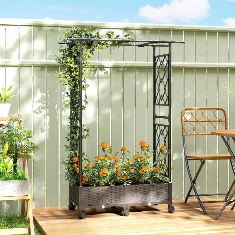 Raised Garden Bed with Arch Trellis, Raised Bed for Garden on Wheels with Side Trellis for Climbing Plants, Flowers