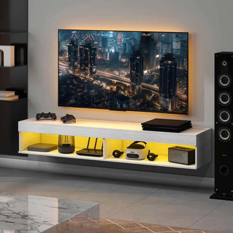 Modern Wall Mounted TV Stand with Storage and LED Lights for TVs up to 75", Floating TV Shelf for Living Room, White