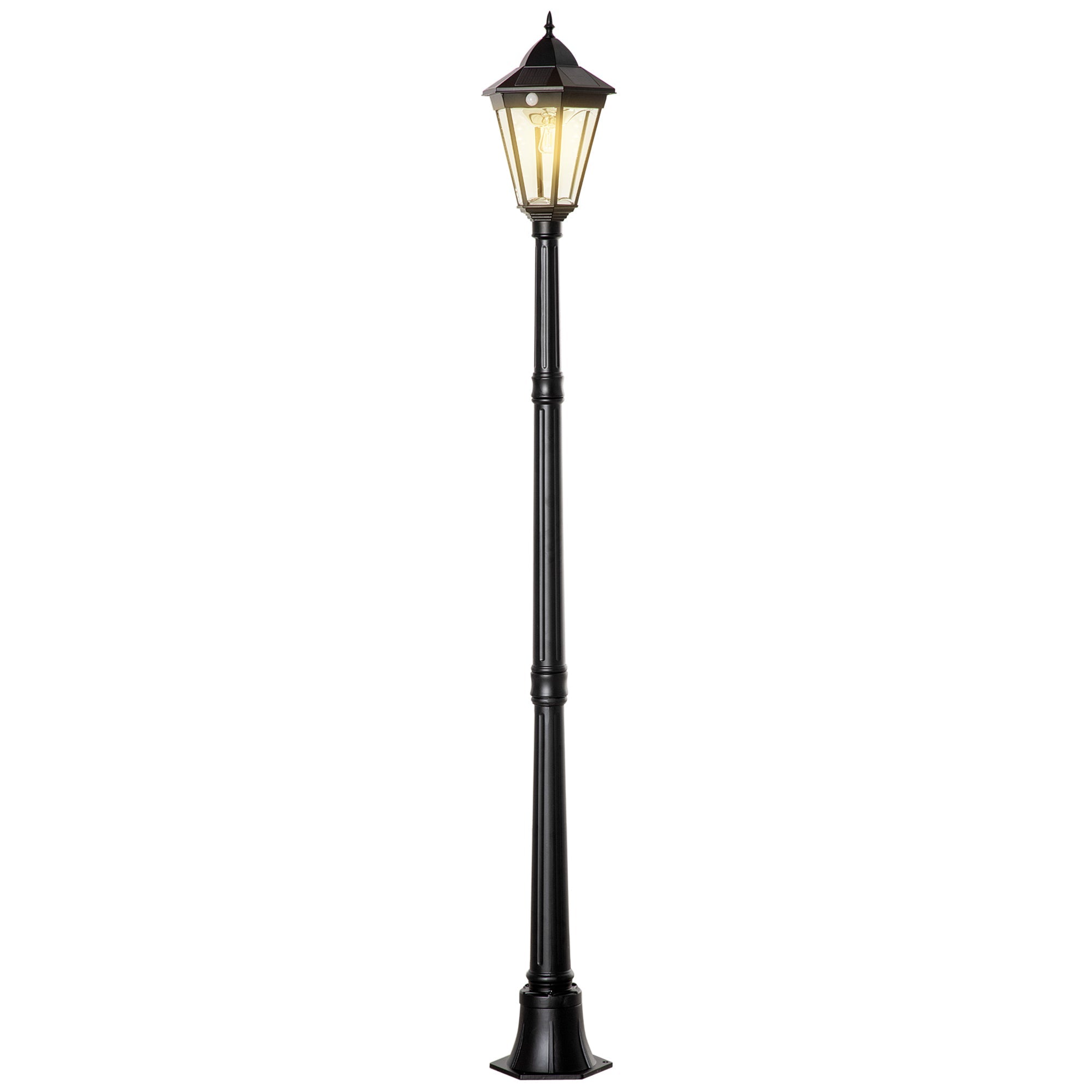 Outsunny 77" Outdoor Solar LED Lamp Post Light Street Lamp Motion Sensor PIR Adjustable Brightness Yard Black 