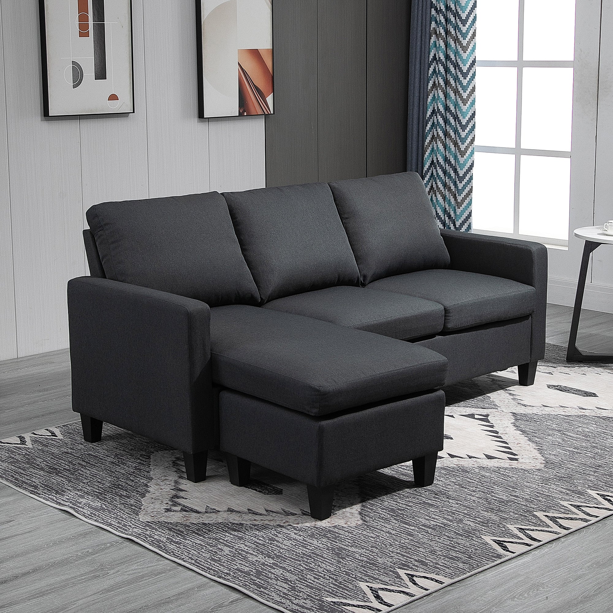 HOMCOM L Shape Sofa Modern Sectional Couch Reversible Ottoman Convertible Corner Sofa Living Room Dark Grey 