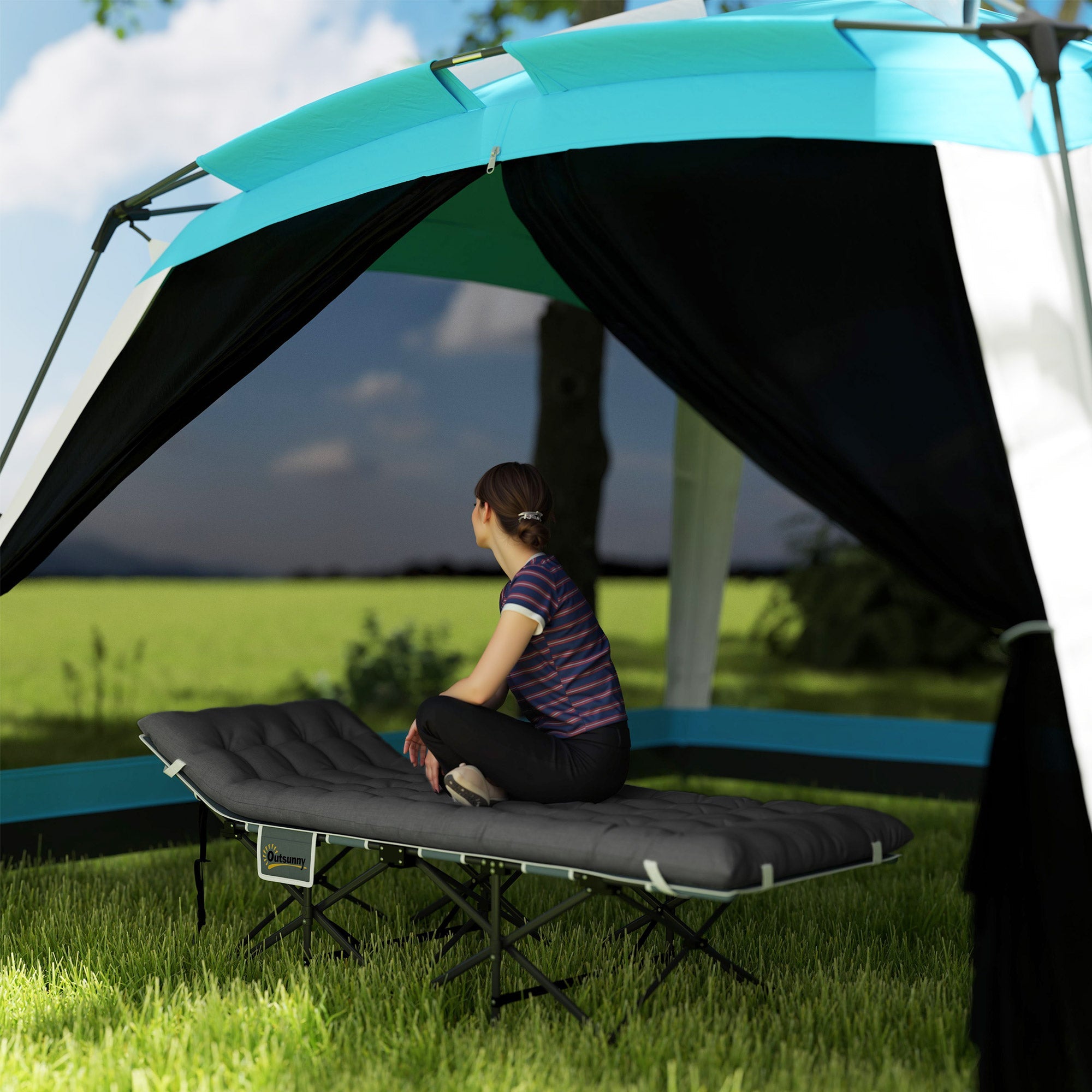 Outsunny 26.8" Wide Folding Bed, Camping Cot for Adults with Mattress, Carry Bag, Max Load 330 LBS, Dark Grey 