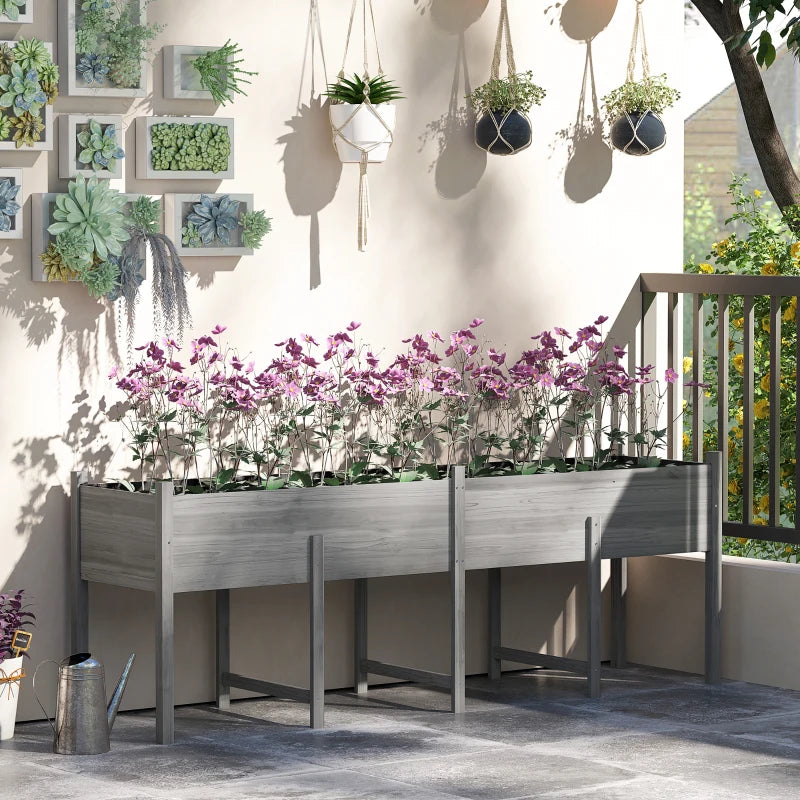 Wooden Raised Garden Bed Planter, Large Elevated Planter Box with Legs, Bed Liner and Drain Holes, Grey