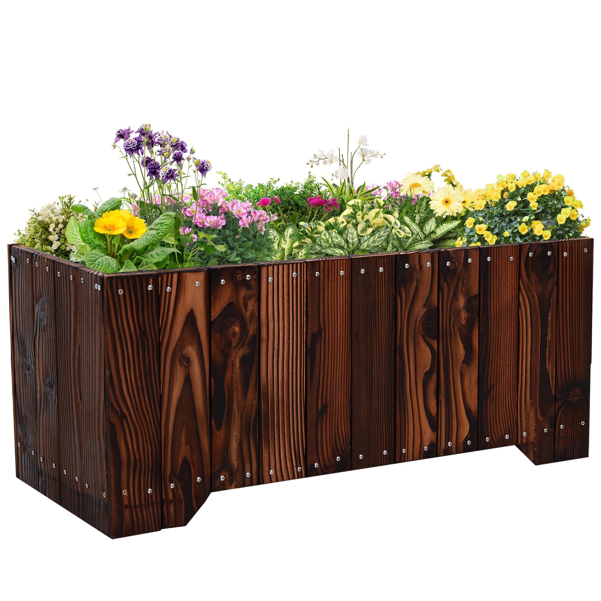 Outsunny Wooden Raised Garden Bed 37.5"x15" Outdoor Rectangular Planter Box for Vegetables Flowers Elevated Vegetable Planter 