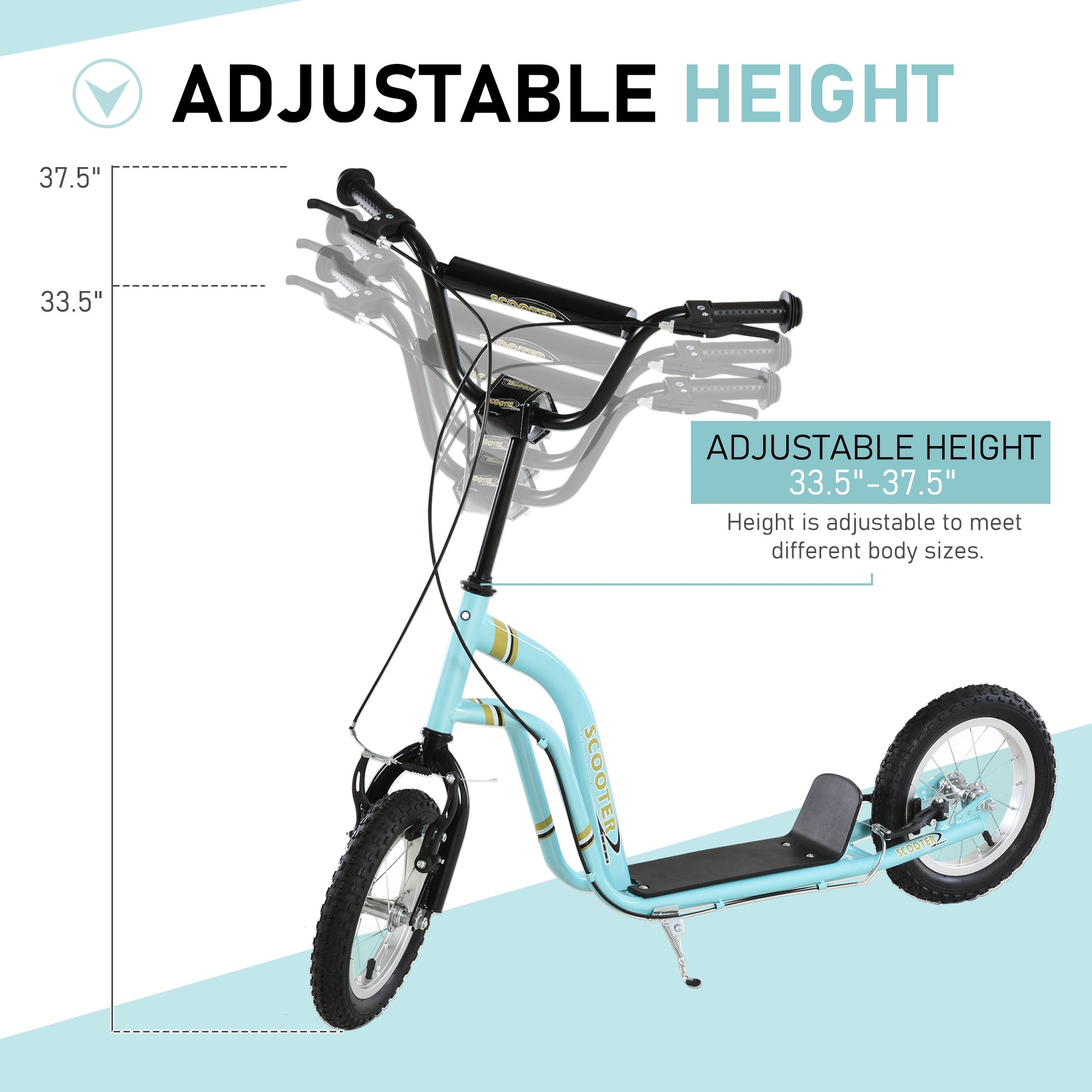 Aosom Youth Scooter Street Scooter for Teens w/ 12'' Inflatable Front Wheel Dual Brakes for 5+ Year Old Kids 