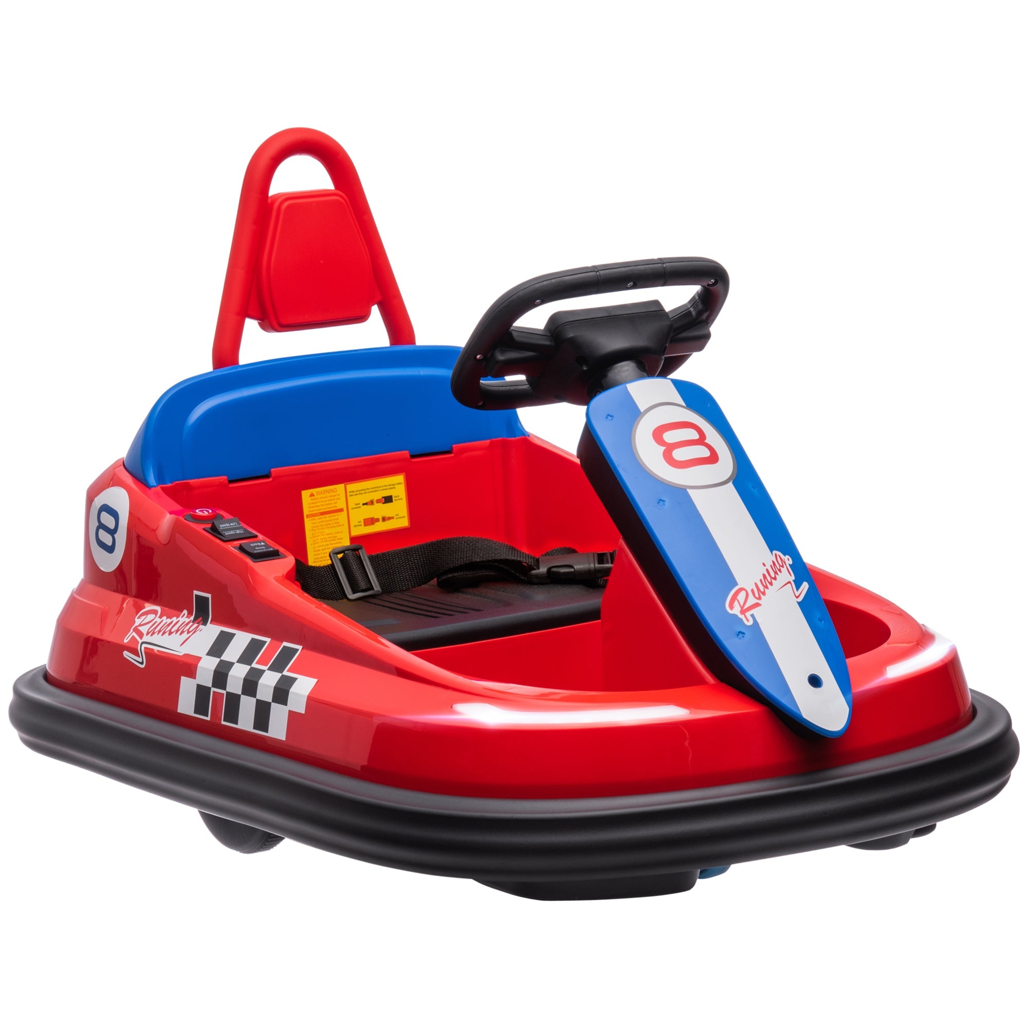 Aosom Kids Bumper Car: 6V Electric, 360° Spin, Twin Motors, Horn, Lights, Safety Belt, Red 