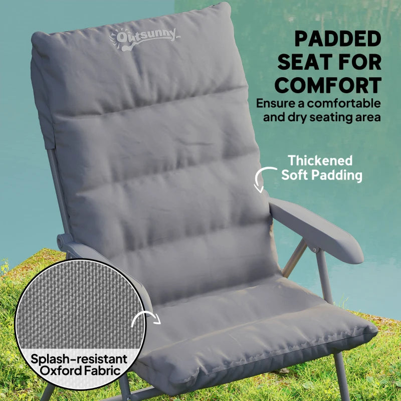 5-Level Reclining Camping Chair, Adjustable High Back Camping Chair with Side Pockets, Compact Camping Chair for Adults