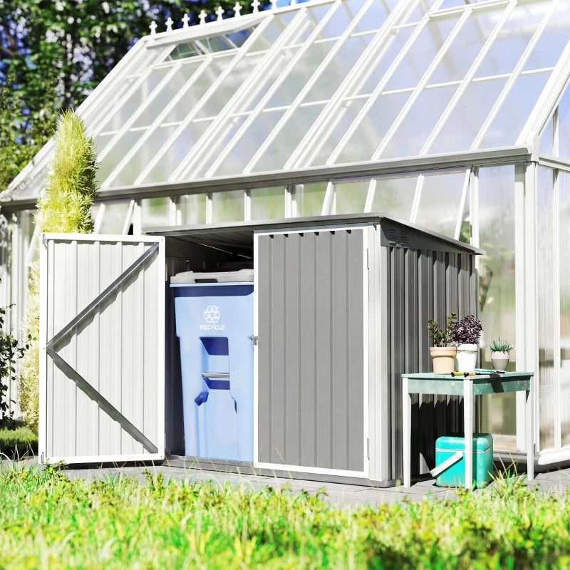Outdoor Metal Storage Shed Garden Garbage Can Organizer with Double Door and Vents for 2 Trash Cans, Light Grey