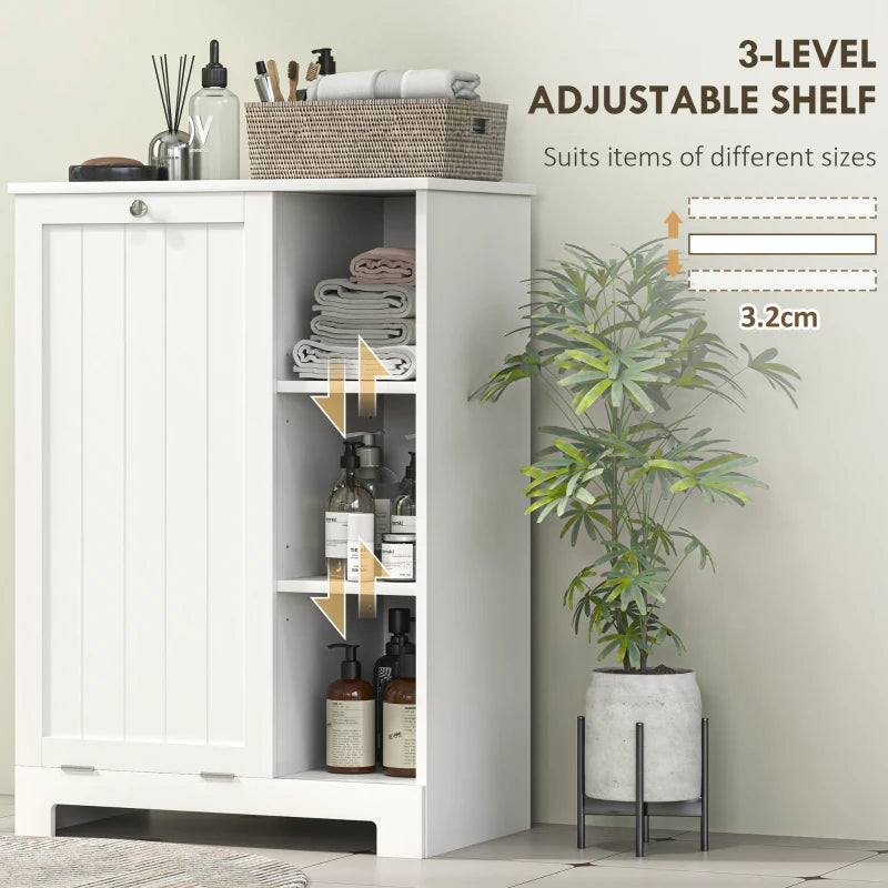 Laundry Cabinet with Removable Basket, Tilt Out Laundry Hamper with Adjustable Shelf and Open Compartments, White