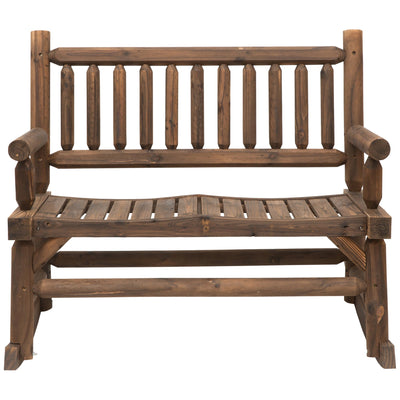 Outsunny Rustic Serenity: Outdoor Rocking Bench, 2-Person Wood Patio Rocker with Slat Back and Seat, Carbonized Finish 