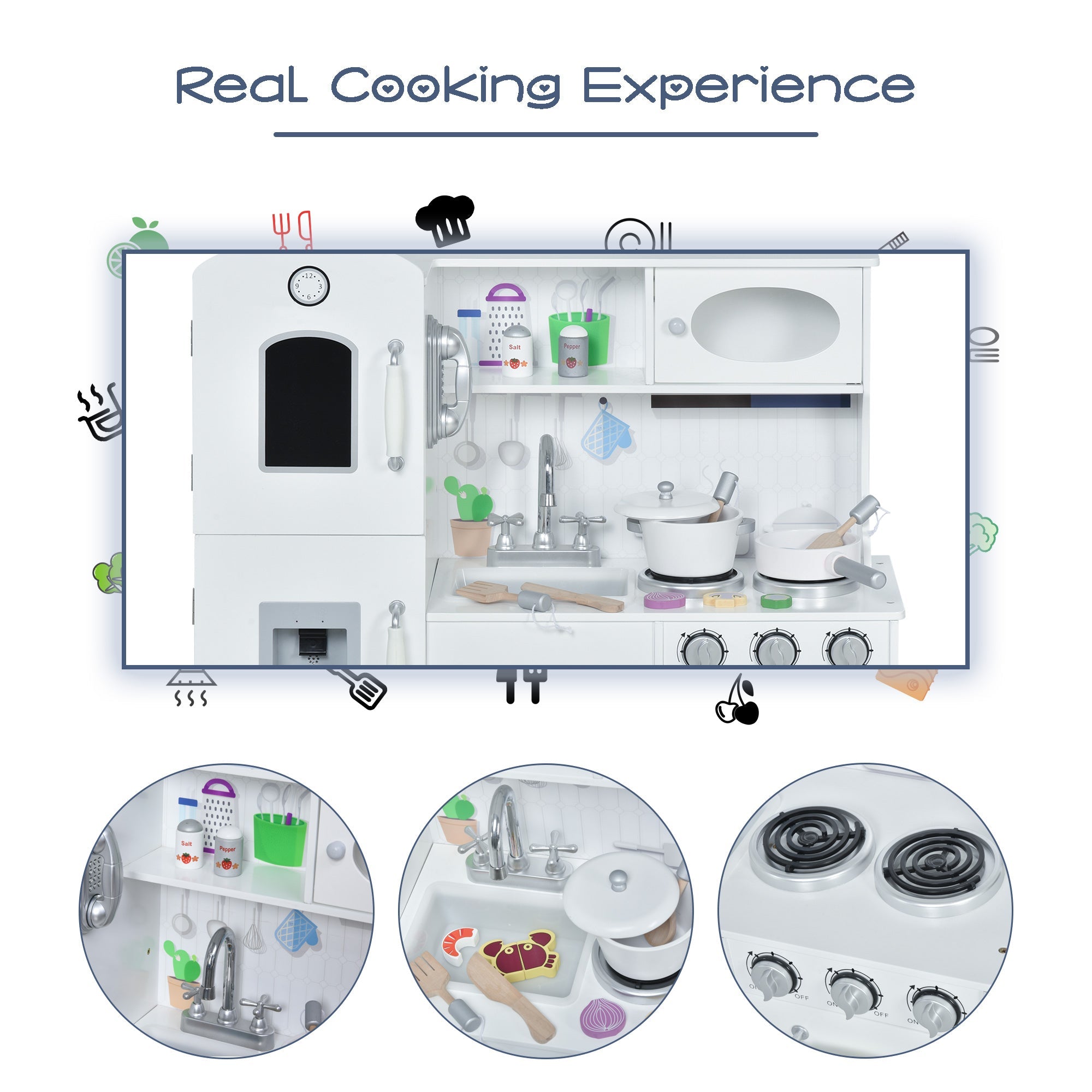 Qaba Large Kids Kitchen Playset With Telephone, Water Dispenser Simulation Cooking Set 