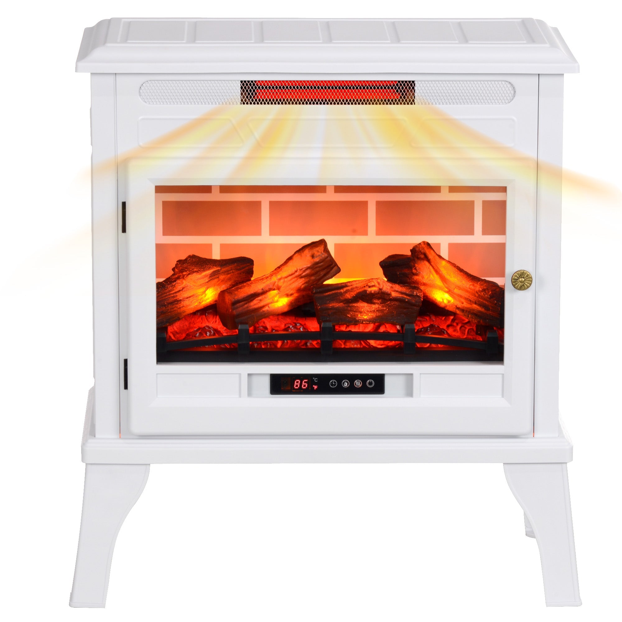HOMCOM 24" Electric Fireplace Stove, 1000W/1500W Freestanding Fireplace Heater with Realistic 3D Flame Effect, Remote, White 