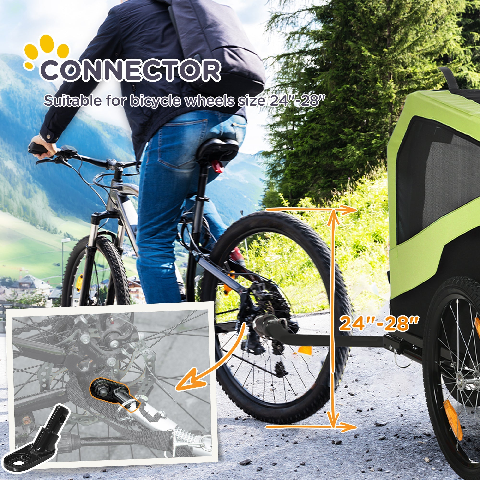 Aosom 2-in-1 Large Green Dog Bike Trailer Pet Carrier Stroller for Cycling Outdoor Travel 