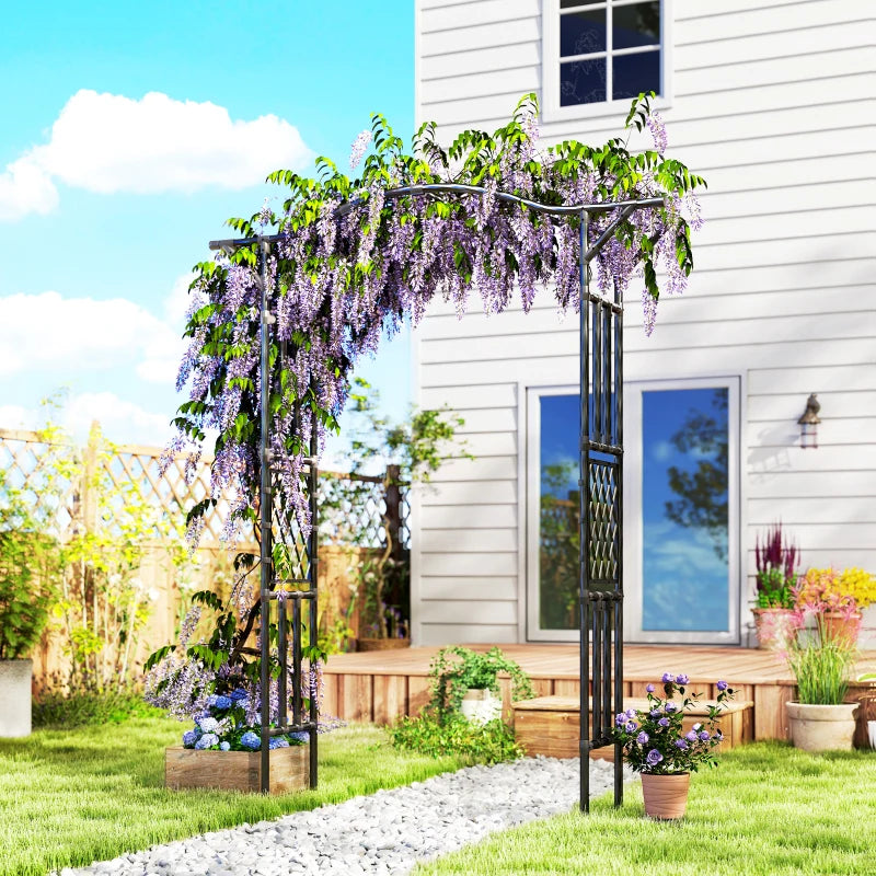 Garden Arch Outdoor Trellis Arbor with Extended Top, 66.9" x 15.7" x 90.6", Black