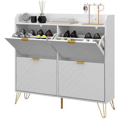 HOMCOM Shoe Storage Cabinet with 4 Flip Drawers Adjustable Shelf 16 Pairs of Shoes Cabinet White 