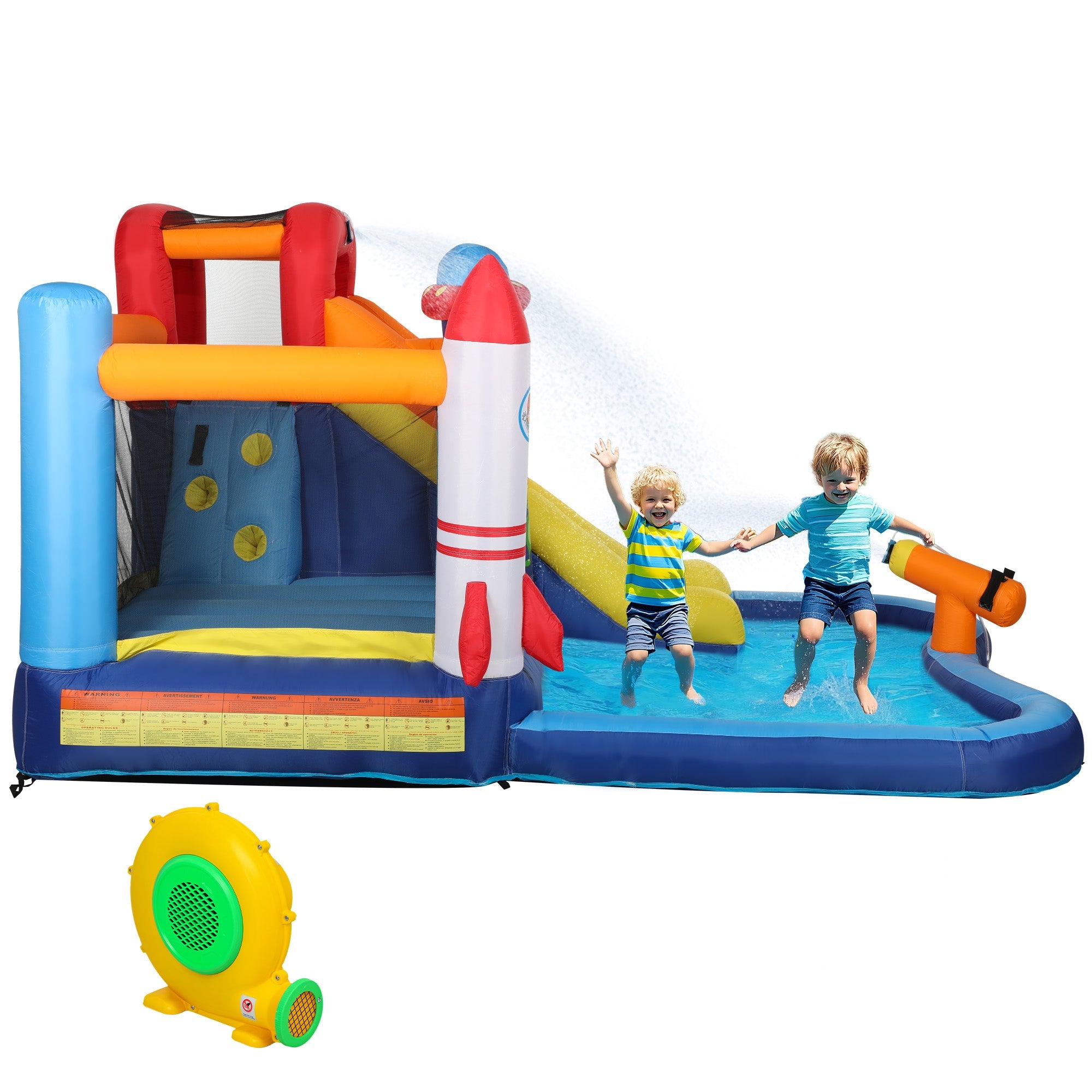 Qaba 5 in 1 Inflatable Bouncy Castle for Kids with 550W Blower, Splash Pool, Jumping Area, Climbing Wall, Cannon 