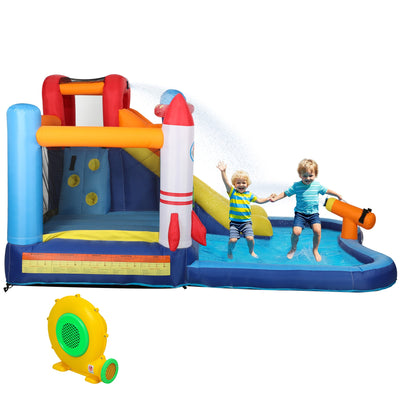 Qaba 5 in 1 Inflatable Bouncy Castle for Kids with 550W Blower, Splash Pool, Jumping Area, Climbing Wall, Cannon 