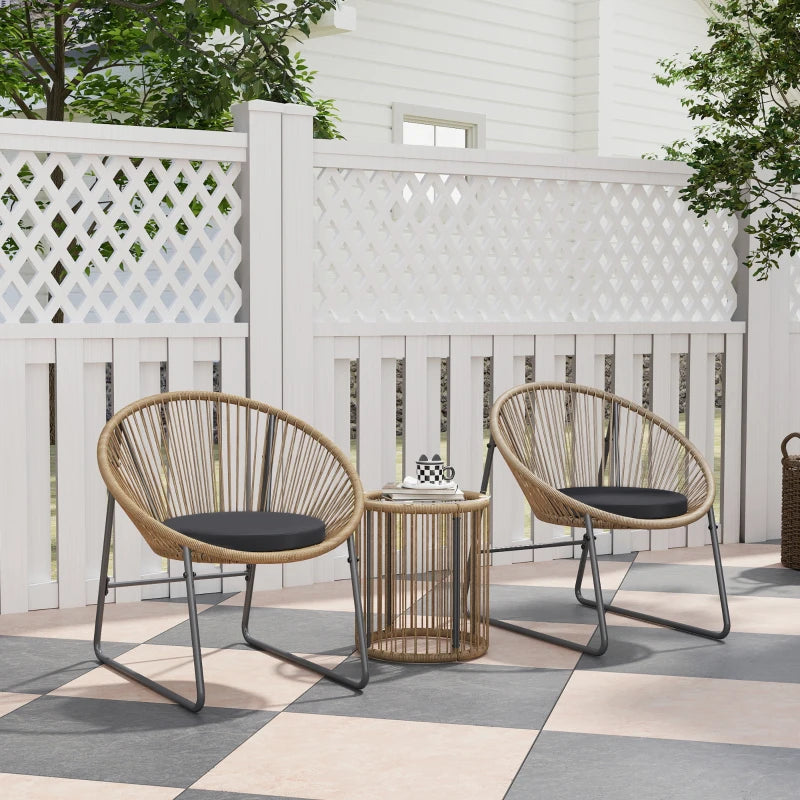 Outdoor Bistro Set, 3 Piece Wicker Patio Furniture Set with 2 Chairs and Glass-Top Table, Natural Wood
