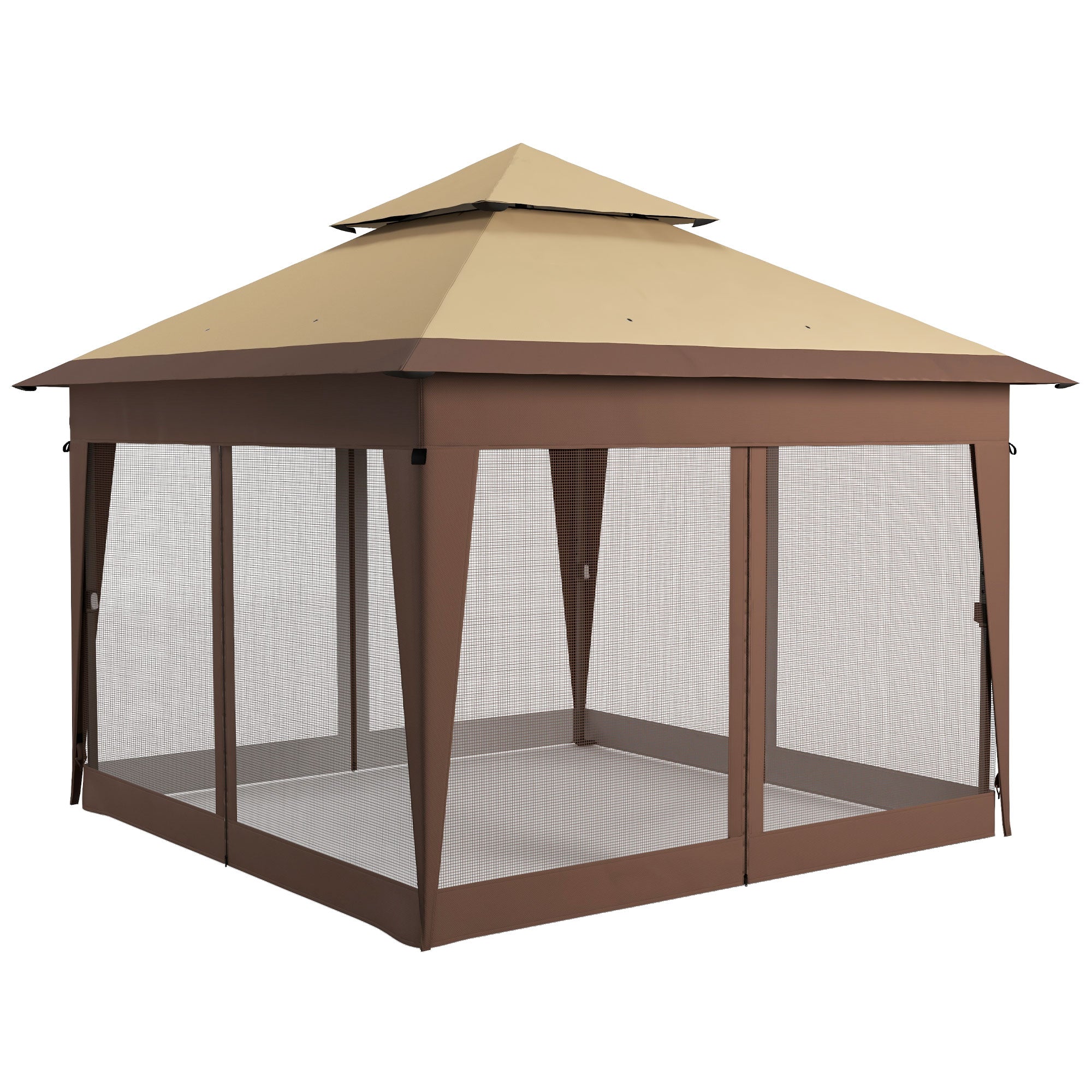 Outsunny 11x11FT Pop Up Canopy with 1-Button Push, Mosquito Netting, Carry Bag, Sandbags, Height Adjustable Instant Shelter 