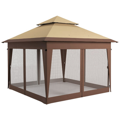 Outsunny 11x11FT Pop Up Canopy with 1-Button Push, Mosquito Netting, Carry Bag, Sandbags, Height Adjustable Instant Shelter 