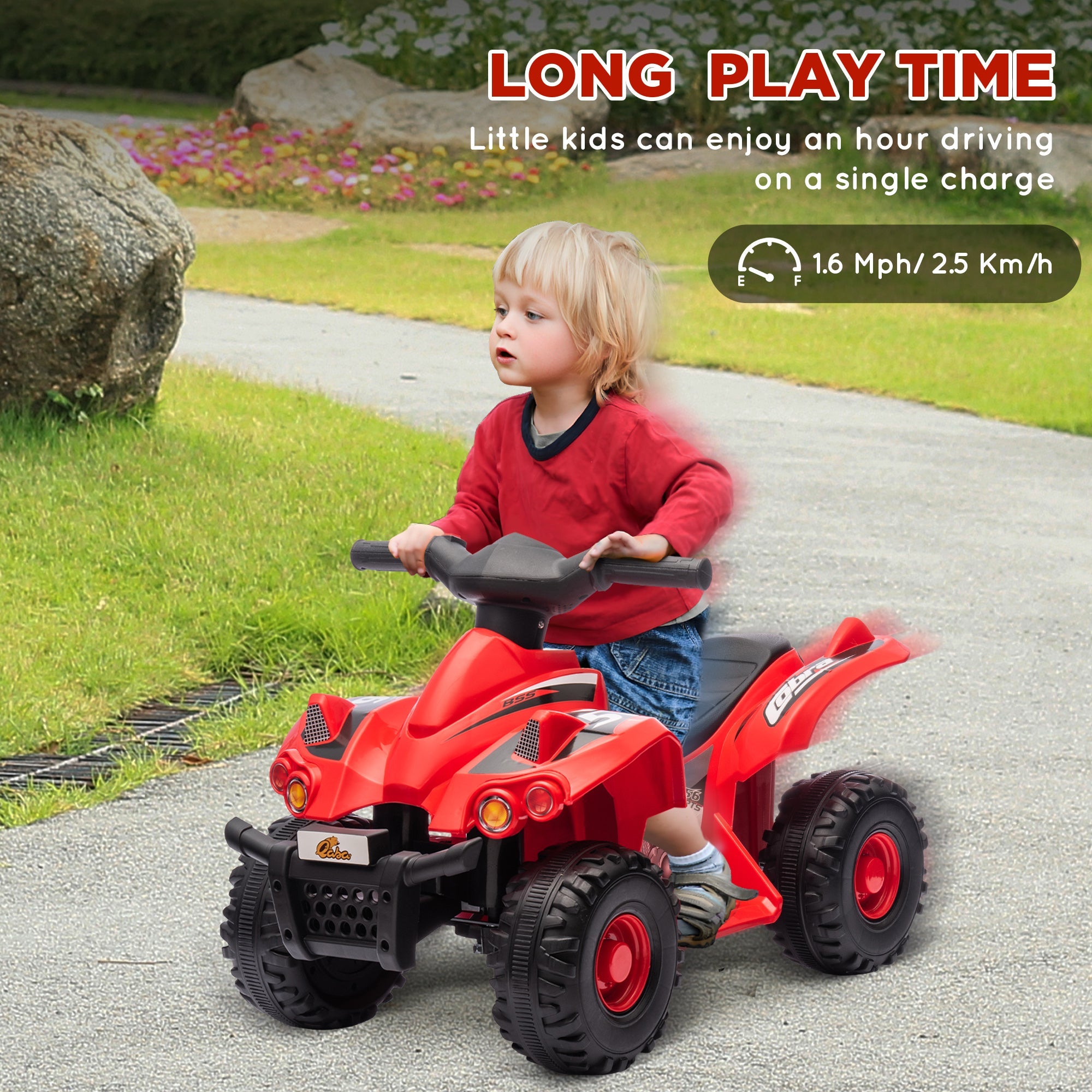 Qaba 6V Kids ATV Quad w/ Music, Forward, for 2-6 Years, Red 