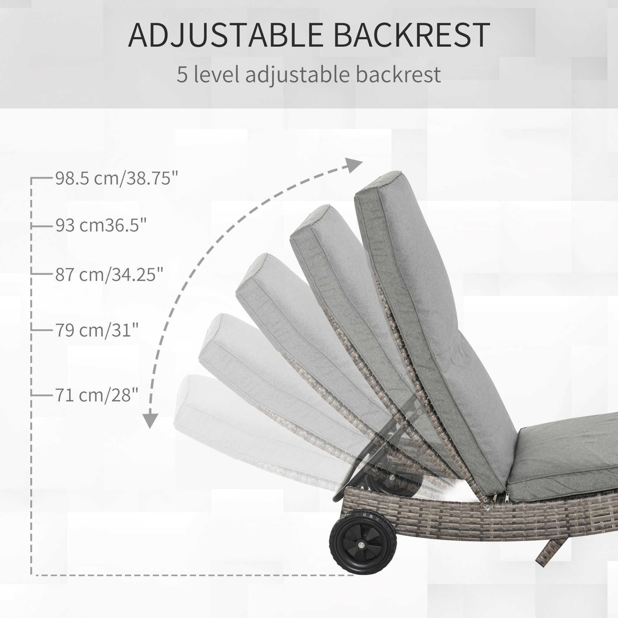 Outsunny Rattan Wicker Sun Lounger with Adjustable Backrest S Shape Outdoor Chaise Lounge Relaxer for Patio Deck Poolside Grey 