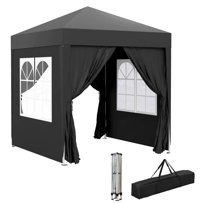 6.6'x6.6' Pop Up Canopy Tent with Sidewalls, Instant Sun Shelter Camping Gazebo with Carry Bag, Black