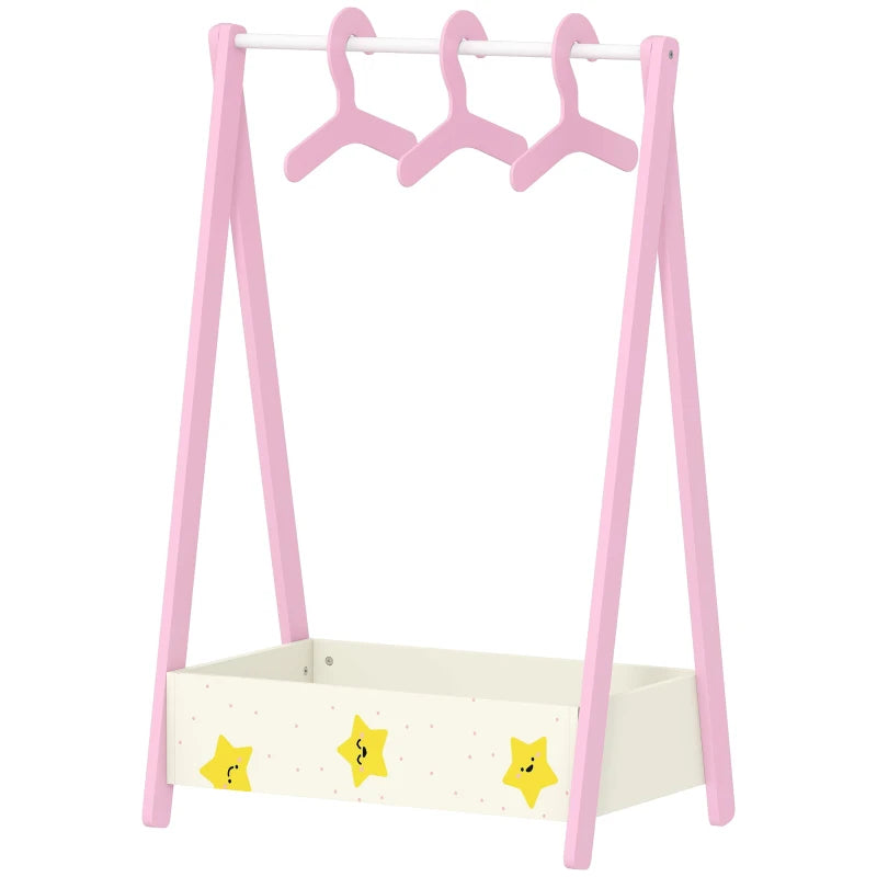 Qaba Kids Clothing Rack with Storage Shelf, Hangers, for Nursery Room, Living Room, Playroom, Pink
