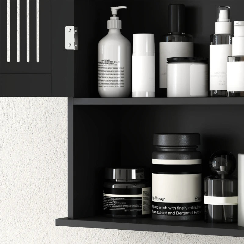 Modern Wall Mount Bathroom Cabinet, Storage Organizer with 2 Door Cabinet and Shelf, Black