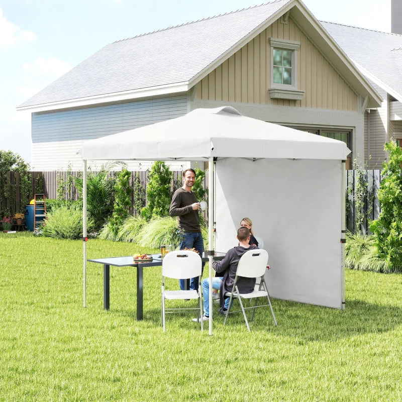 8 x 8 ft Pop Up Canopy with 1 Sidewall, Carry Bag and 4 Sand Bags, Height Adjustable Instant Sun Shelter, White