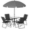 6 Pieces Patio Dining Set with Umbrella, Patio Furniture Set with Folding Chairs, Glass Table for Garden Backyard, Black