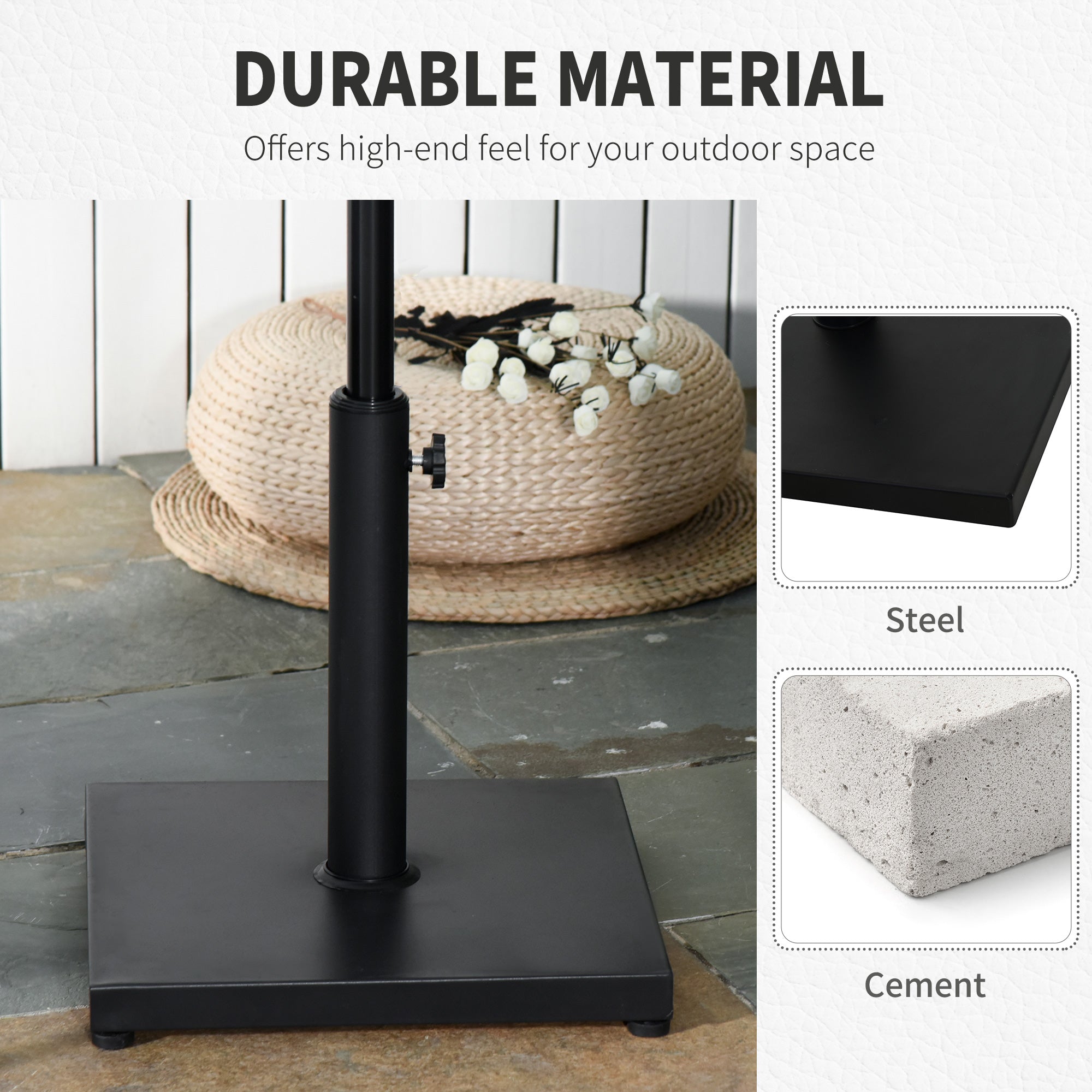 Outsunny 29 lbs Market Umbrella Base Holder 16" Heavy Duty Square Parasol Stand for Patio Outdoor Backyard Black 