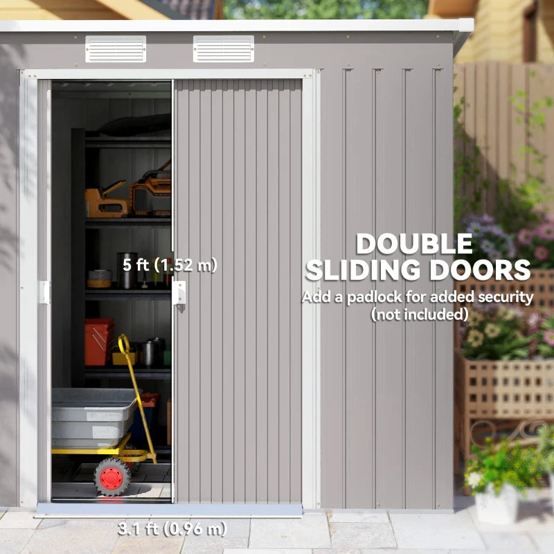 7' x 4' Galvanised Steel Garden Shed, with Foundation Kit - Grey