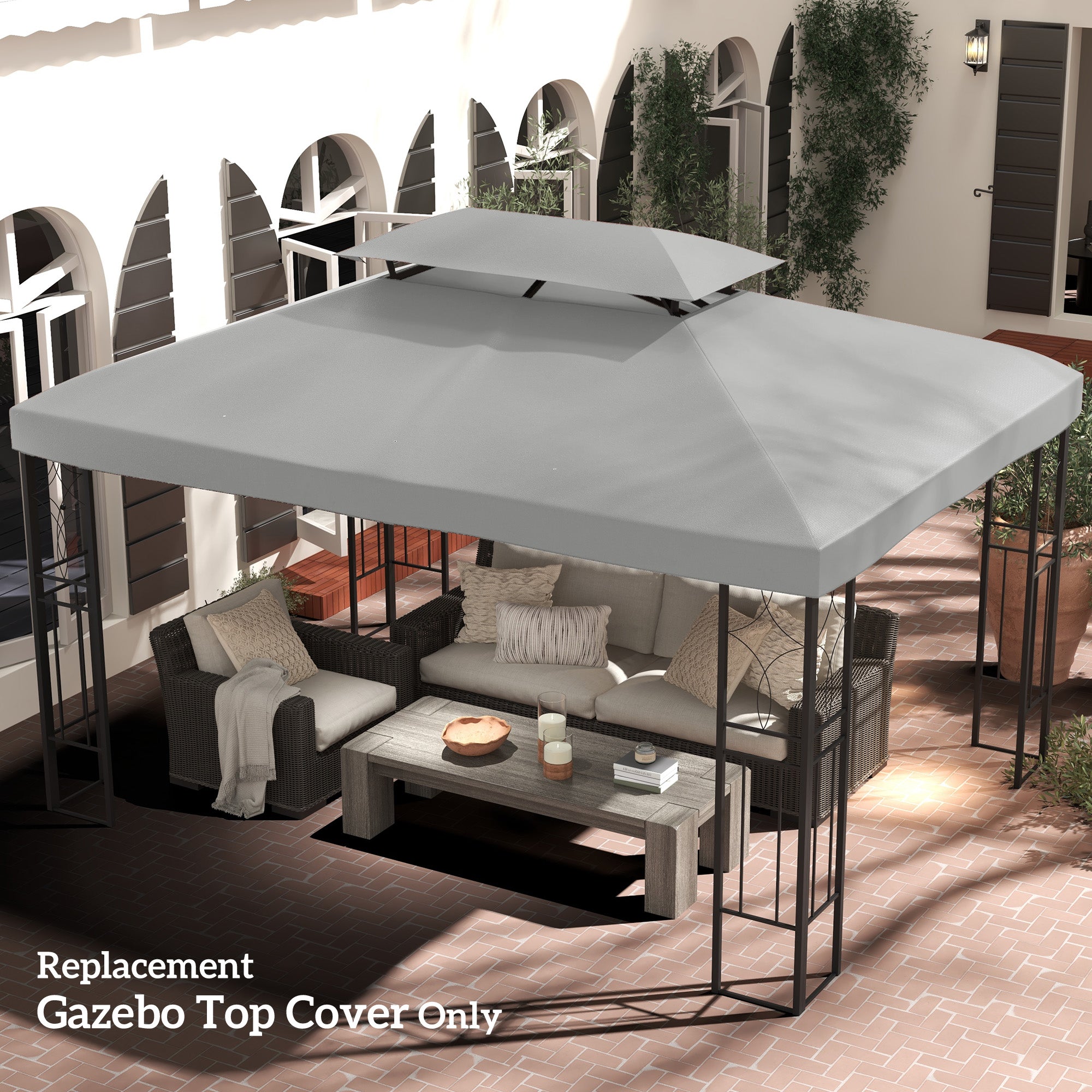 Outsunny 13' x 10' Gazebo Replacement Canopy 2 Tier Top UV Cover Pavilion Garden Patio Outdoor, Light Grey (TOP ONLY) 