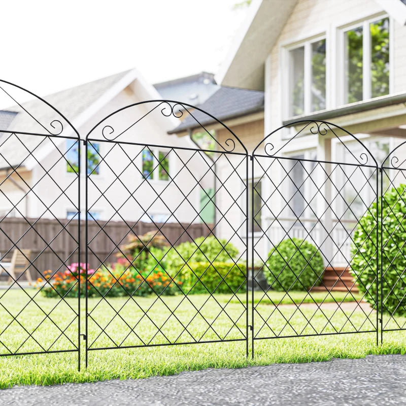 Outdoor Metal Garden Fence Panels, Border Edging for Yard, Patio, 4 Pack, Curved Scrollworks