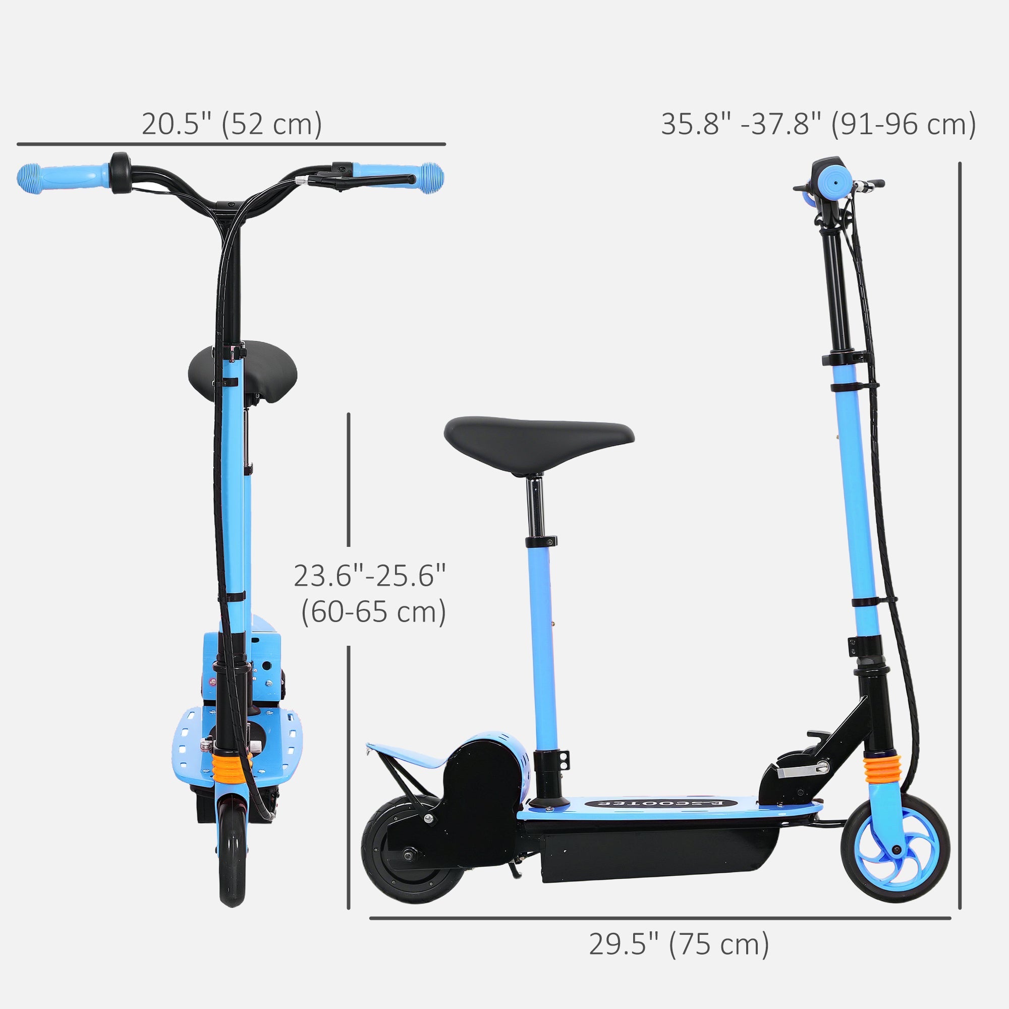Soozier Foldable Electric Scooter for Kids Ages 6-14, with Seat and 2 Adjustable Heights, Max 6km Range & 12km/h, Blue 