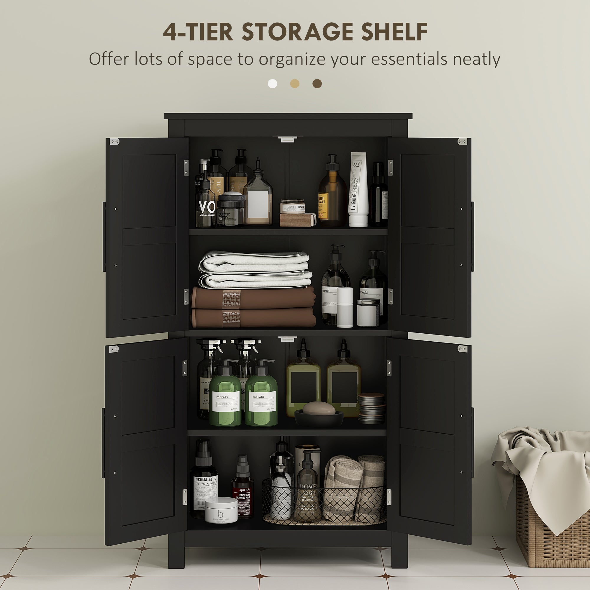 HOMCOM Farmhouse Bathroom Storage Cabinet, Bathroom Floor Cabinet with Barn Doors and Adjustable Shelf, Black 