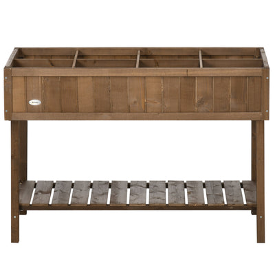 Outsunny Raised Garden Bed 43.25"x18"x30", Wooden Plant Stand with 8 Grids, Storage Shelf for Efficient Gardening - Dark Brown 