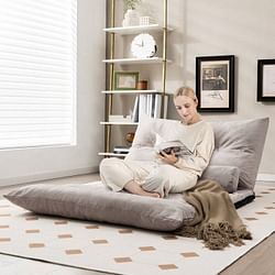 Modern Adjustable Floor Lounger Chair Sofa Bed with 2 Pillows in Grey - Free Shipping 