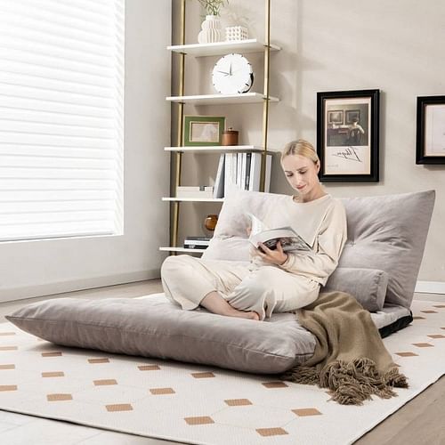 Modern Adjustable Floor Lounger Chair Sofa Bed with 2 Pillows in Grey - Free Shipping 