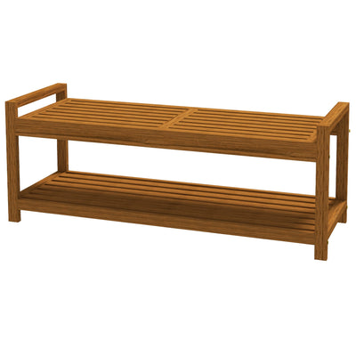 Outsunny Garden Stool with Storage Shelf Slatted Seat Indoor Outdoor Conservatory Poolside Deck Furniture Teak 