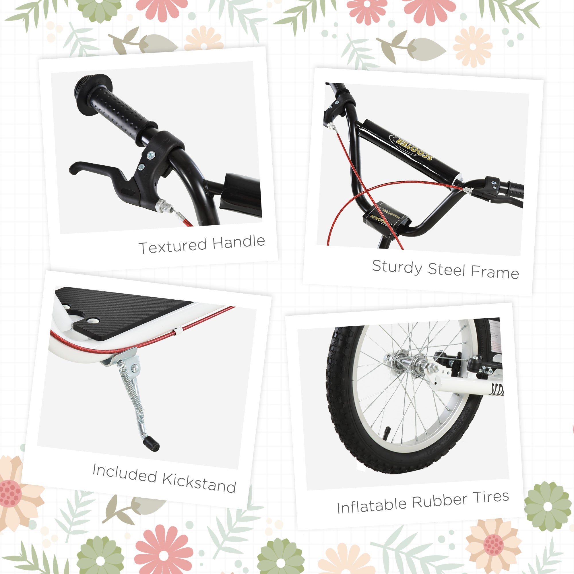 Aosom Youth Kick Scooter: Adjustable Handlebar, Dual Brakes, Inflatable Wheels for Teens 5+ - White 