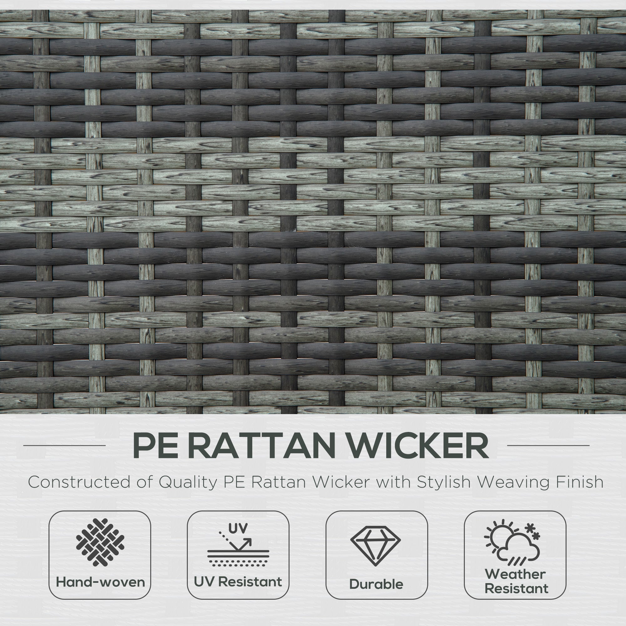 Outsunny Wicker Double Chaise Lounger Chair Outdoor Recliner 2 Person Rattan Patio Reclining Sunbed Furniture, Black, Grey 