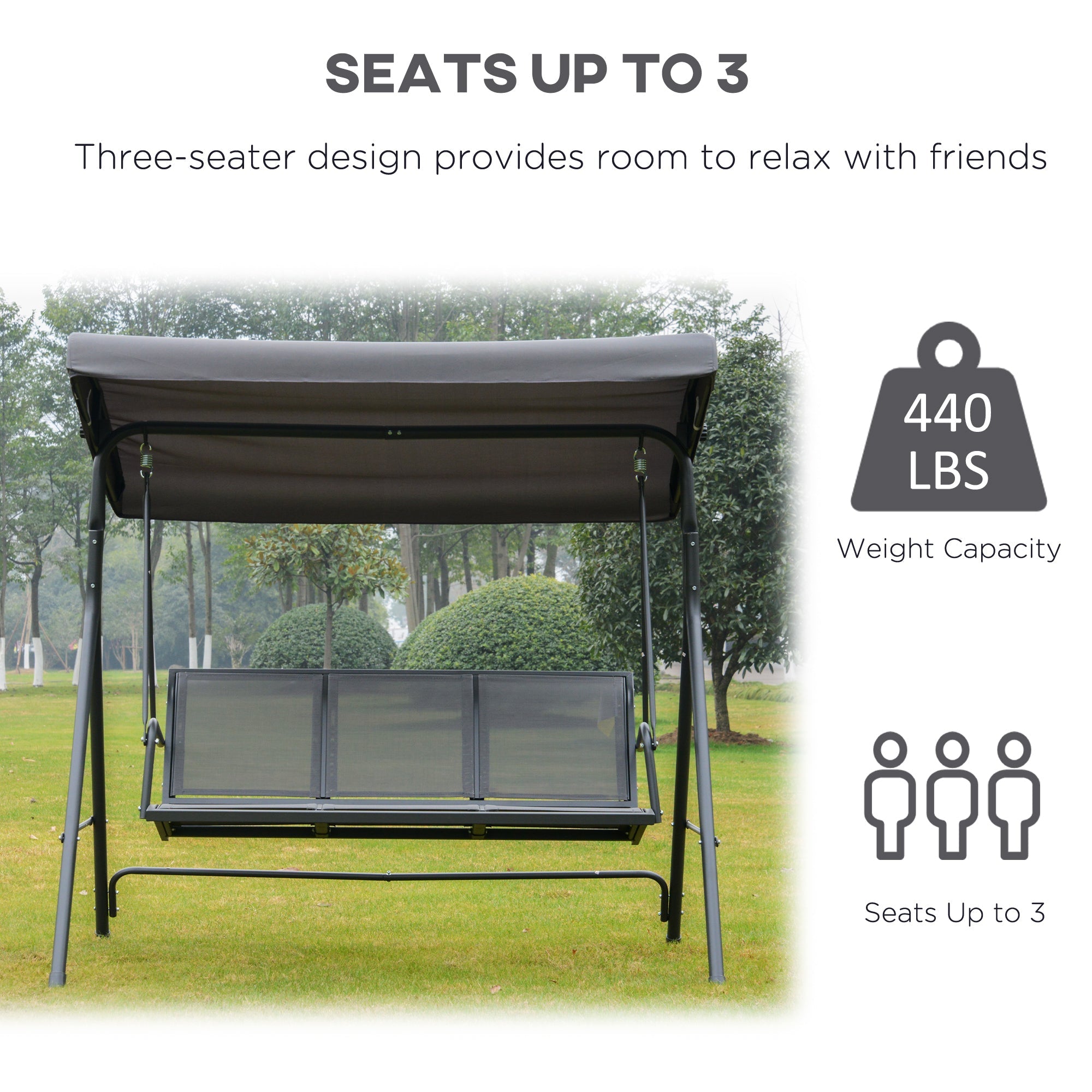 Outsunny 3-Seater Porch Swing Chair Garden Hammock A-Frame Outdoor Sling Seat with Adjustable Canopy Cover 