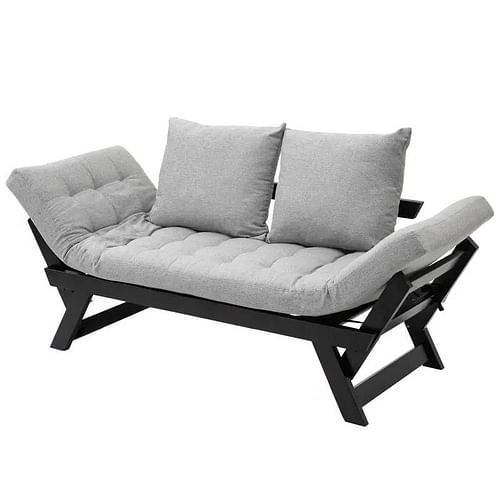 Grey/Black 3 In 1 Convertible Sofa Chaise Lounger Bed Futon with 2 Large Pillows - Free Shipping 